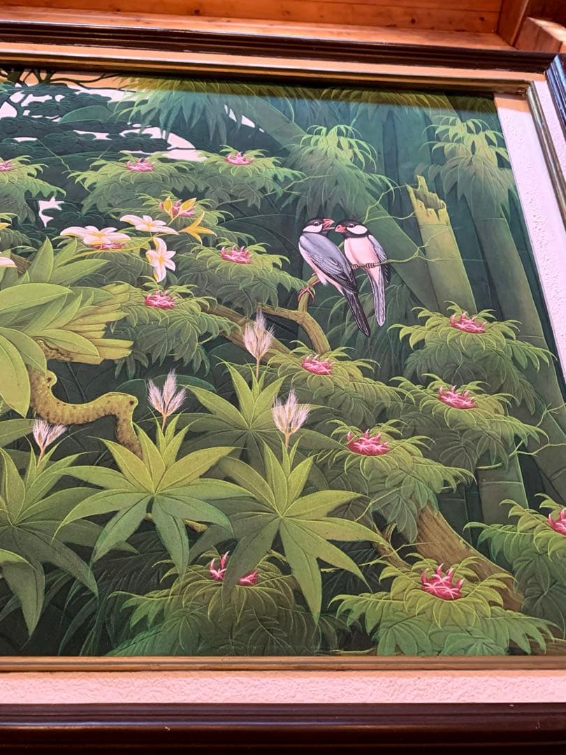 絵画　自然　鳥　小鳥　オウム　緑　絵　熱帯雨林　鳥　雑貨　バード