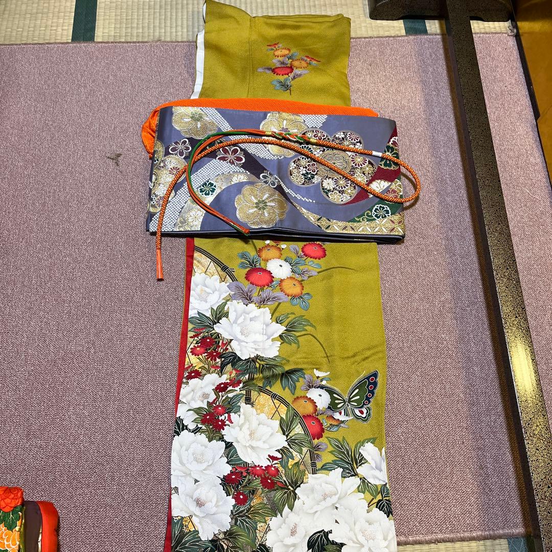 ☆年末特別お値引き☆☆振袖　帯　セット売り　成人式　正絹　からし色