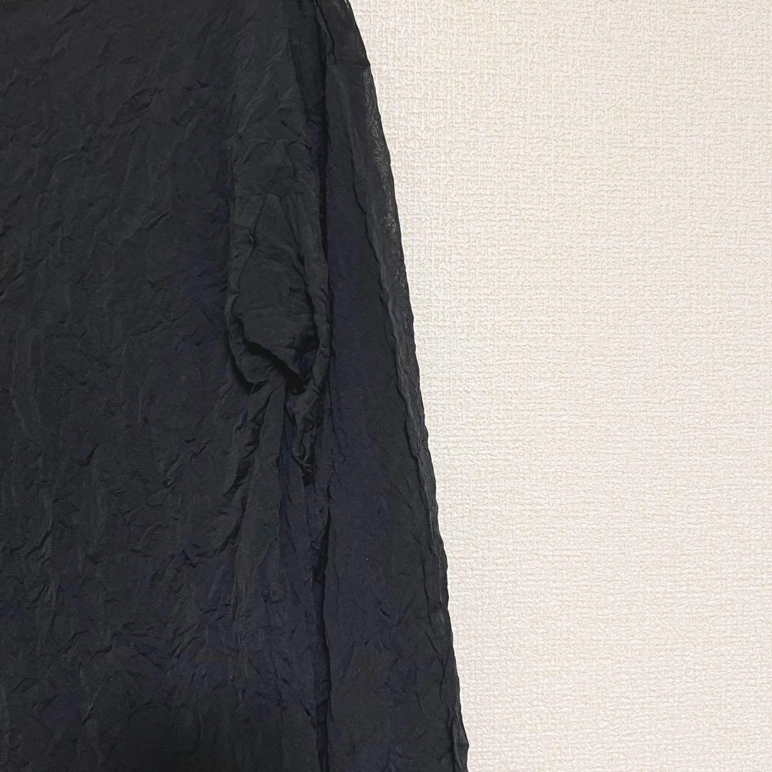 イッセイミヤケ 長袖 シースルー トップス シワ加工 ハイネック ブラック 黒