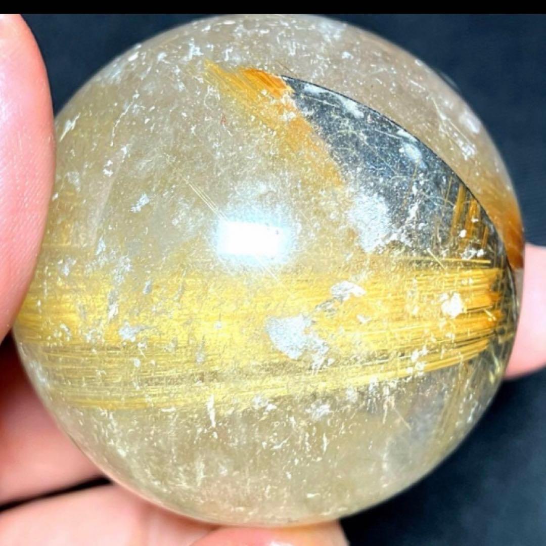 45mm ゴールドルチルクォーツ　丸玉　スフィア　金針水晶