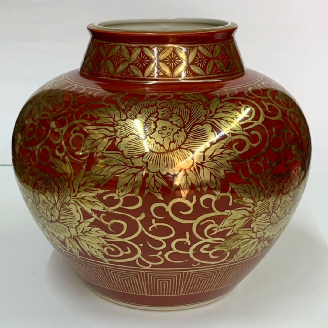 【花瓶7】九谷焼　永楽　牡丹唐草　8号　泰久