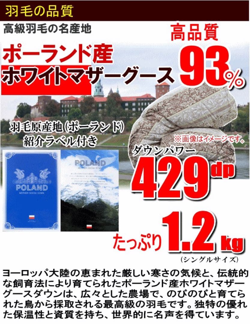 羽毛布団 シングル マザーグース 二層キルト 超長綿 日本製 22962ブルー