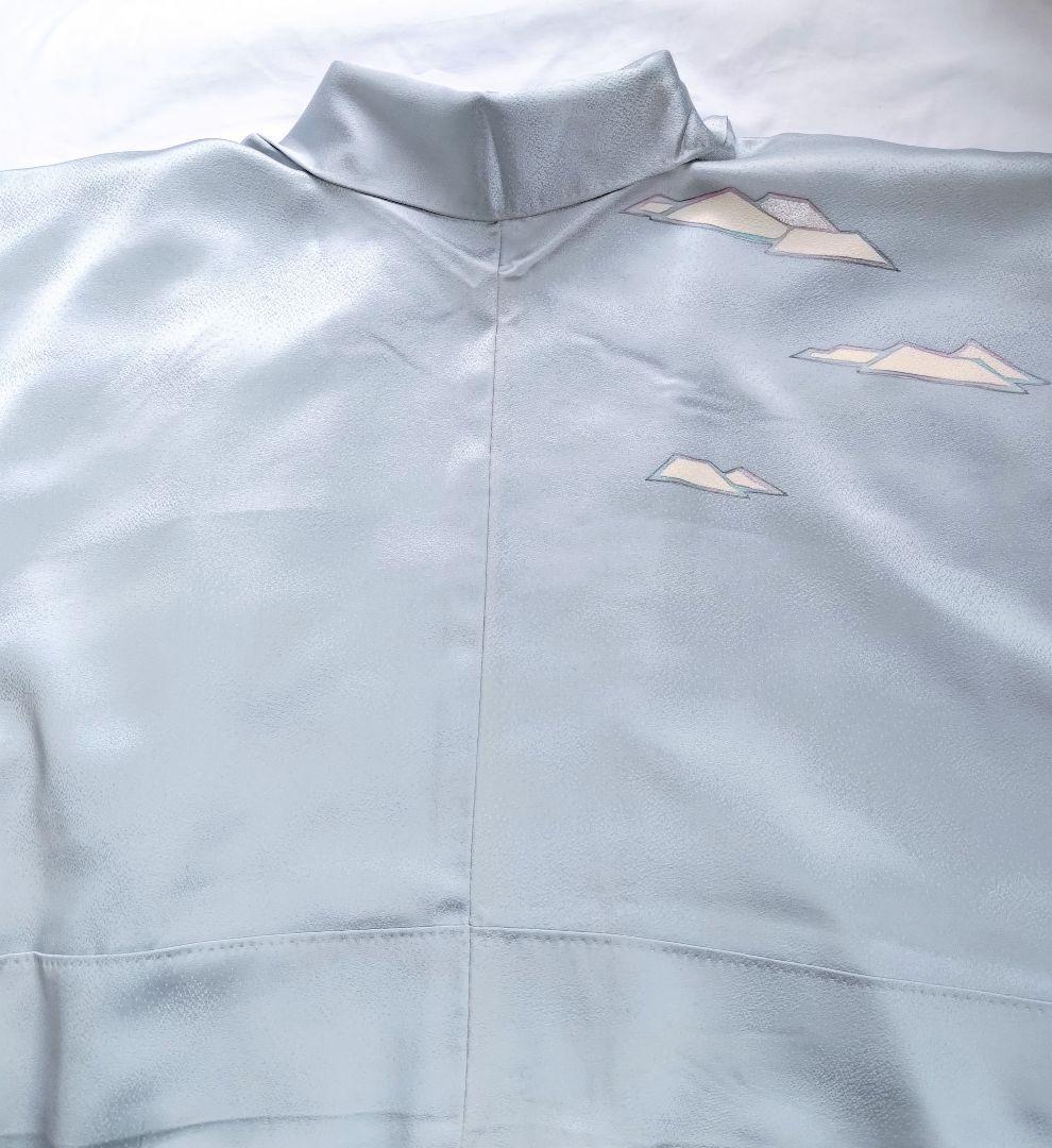 大人の着物海空柄雲水色紺色氷河青ネイビーブルー女袷着物グラデ付け下げ訪問着絵羽柄