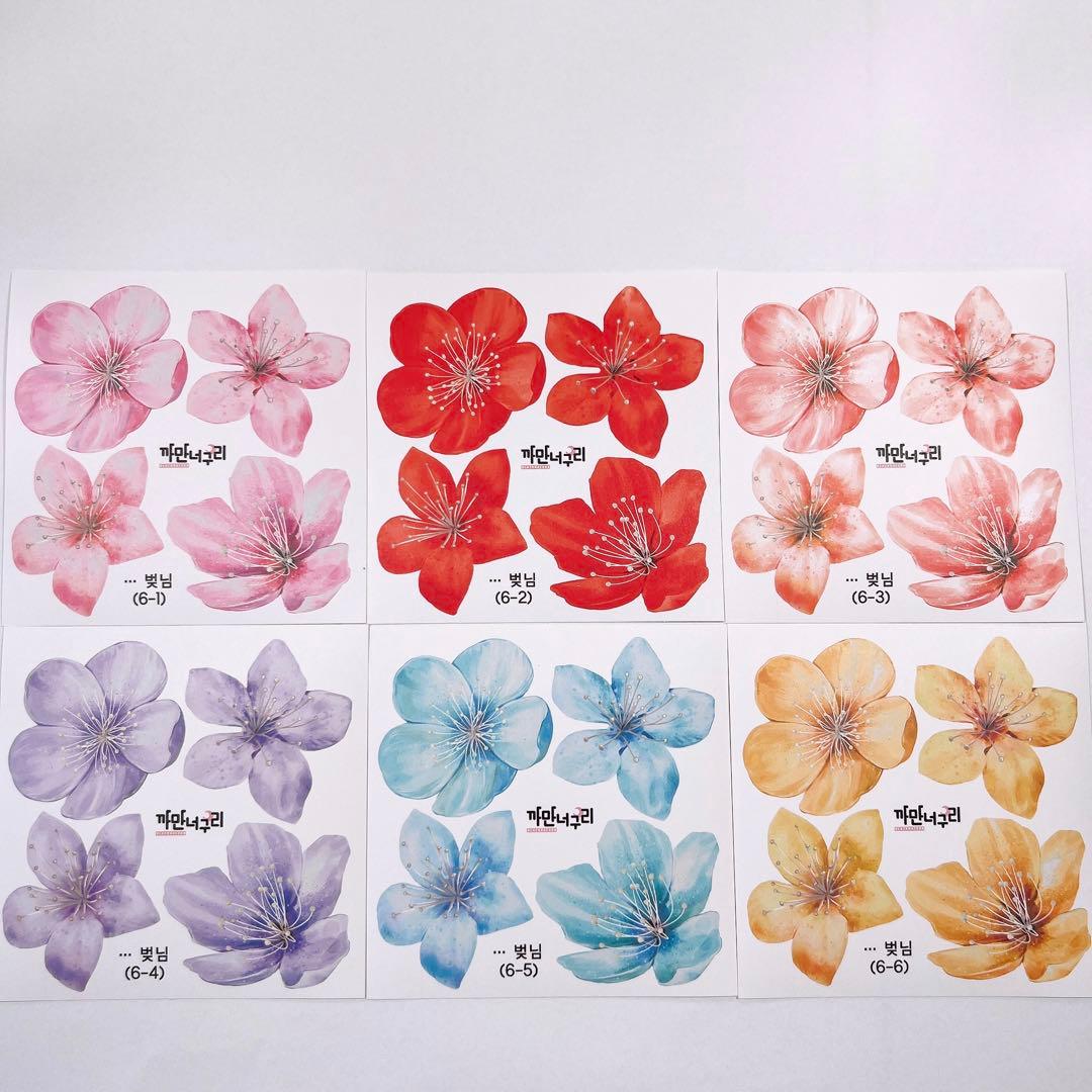 F11.装飾ステッカー　韓国作家　黒いたぬき　花ステッカー　バラ売り〇　桜