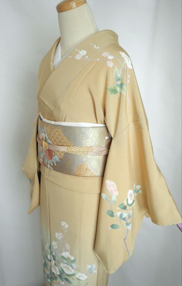 ベージュ訪問着コーディネートフルセット 正絹 袷 花 入学式・お宮参りなど