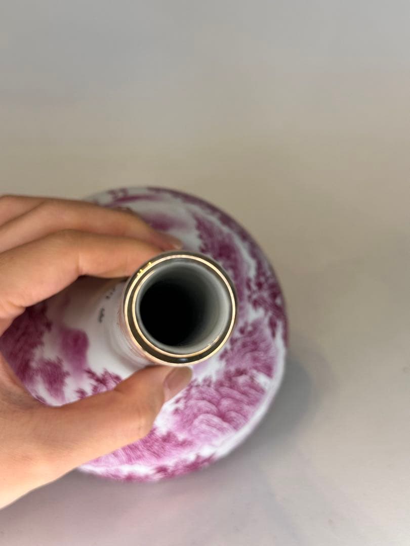 清時代　乾隆年製 底款 描金 山水文 花瓶 時代物 中国古美術