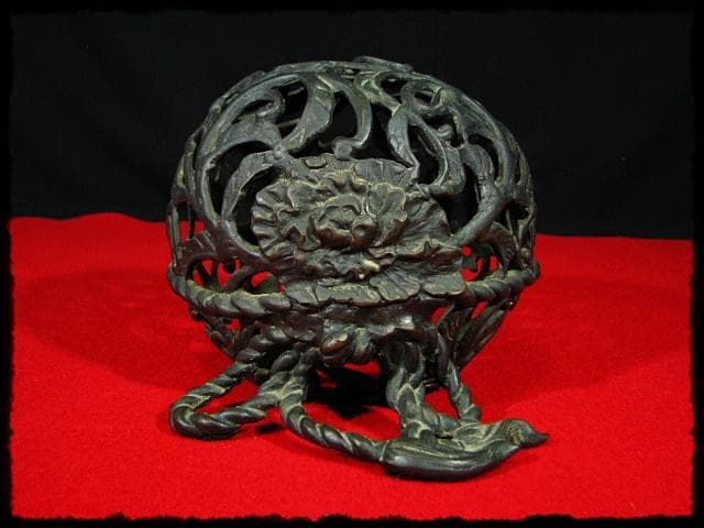 大型 銅獅子 玉乗 置物 c536