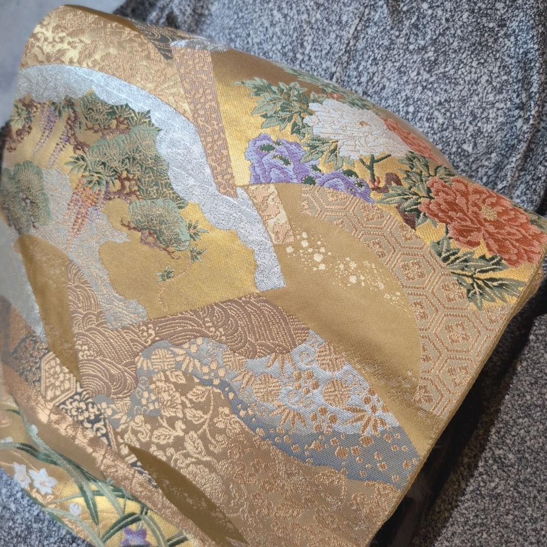 訪問着　フルセット　着物　正絹　たたき染め　金　刺繍　実　白黒　F4