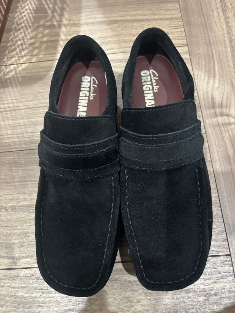 Clarks 黒 モカシン UK6.5/24.5cm クラークス ワラビー