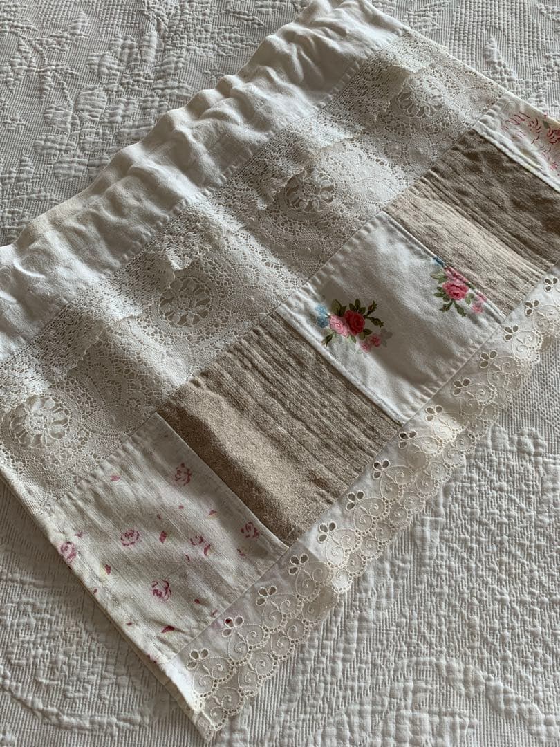 フランスアンティークサラディエ＆カップ2個・ドイリー＆カフェカーテンクロス計5点