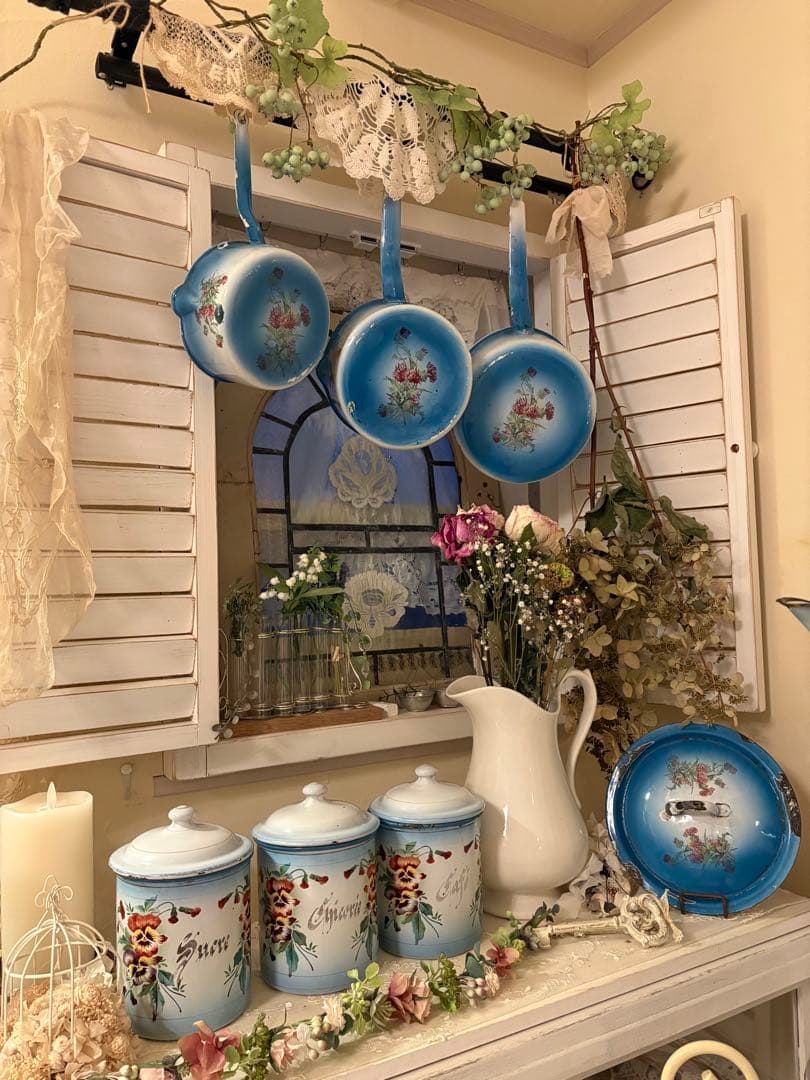 フランスアンティーク♡Japyダブルパンジー柄キャニスター３個セット　希少❣️