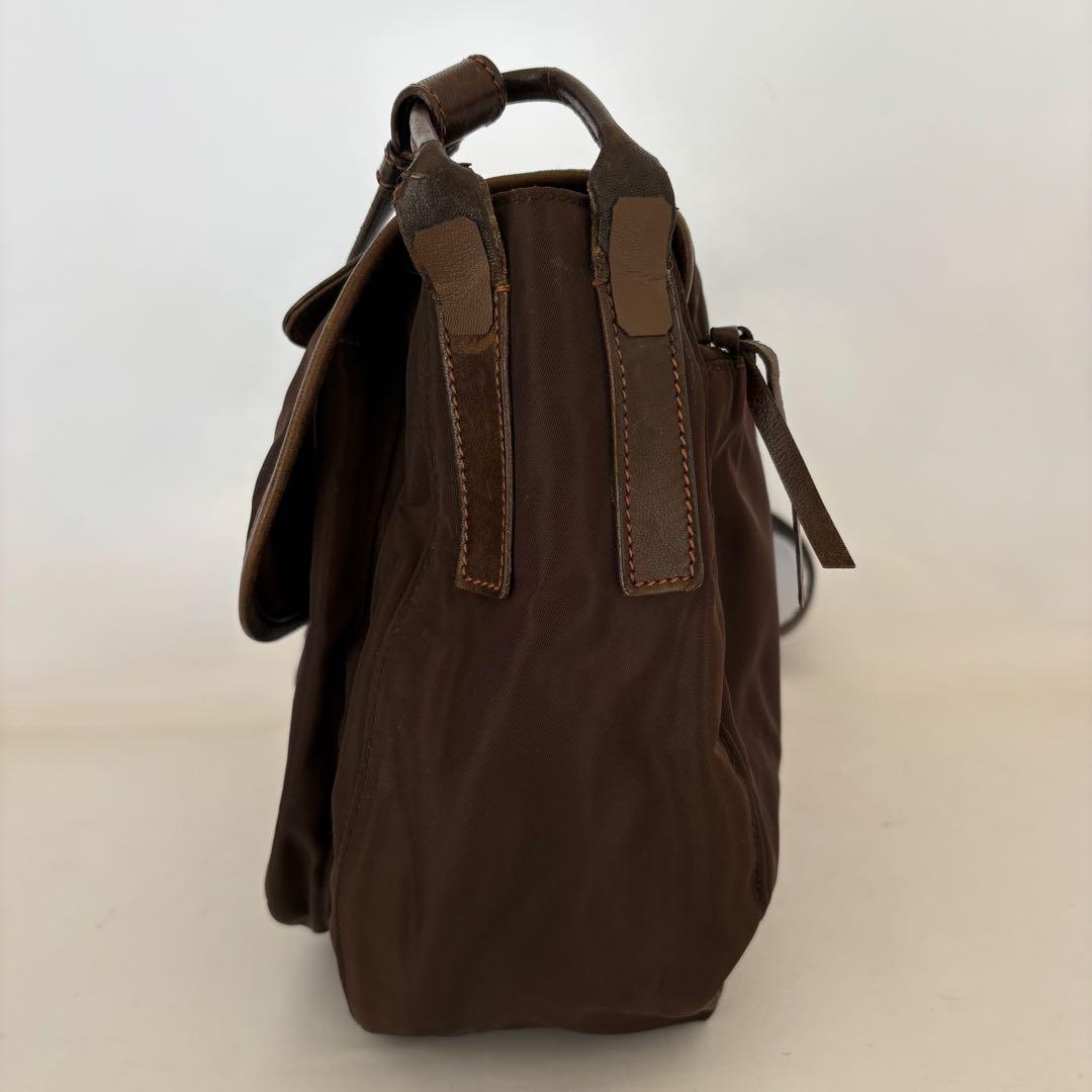 PRADA プラダ 三角ロゴ ショルダーバッグ レザー ブラウン ナイロン