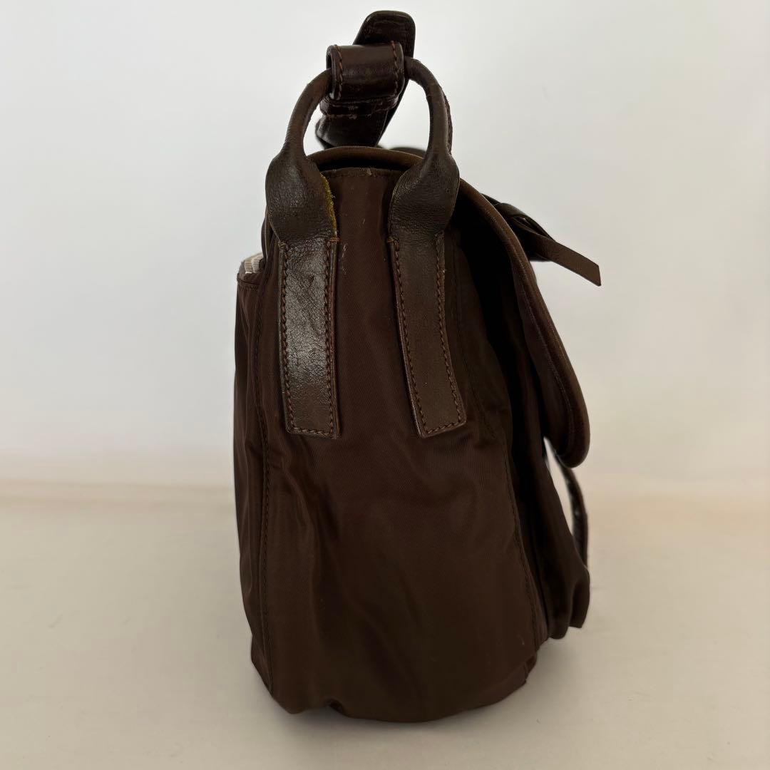 PRADA プラダ 三角ロゴ ショルダーバッグ レザー ブラウン ナイロン