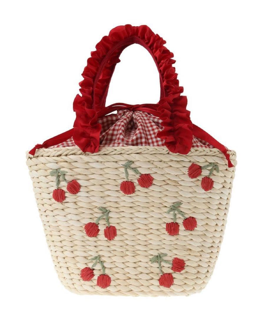 Maison de FLEUR チェリーメイズフリルハンドルカゴバッグ　レッド