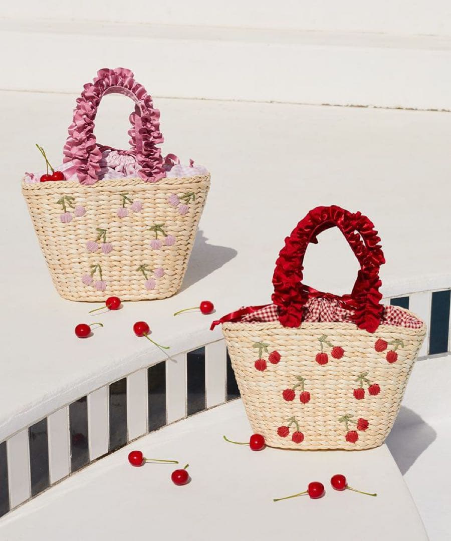 Maison de FLEUR チェリーメイズフリルハンドルカゴバッグ　レッド