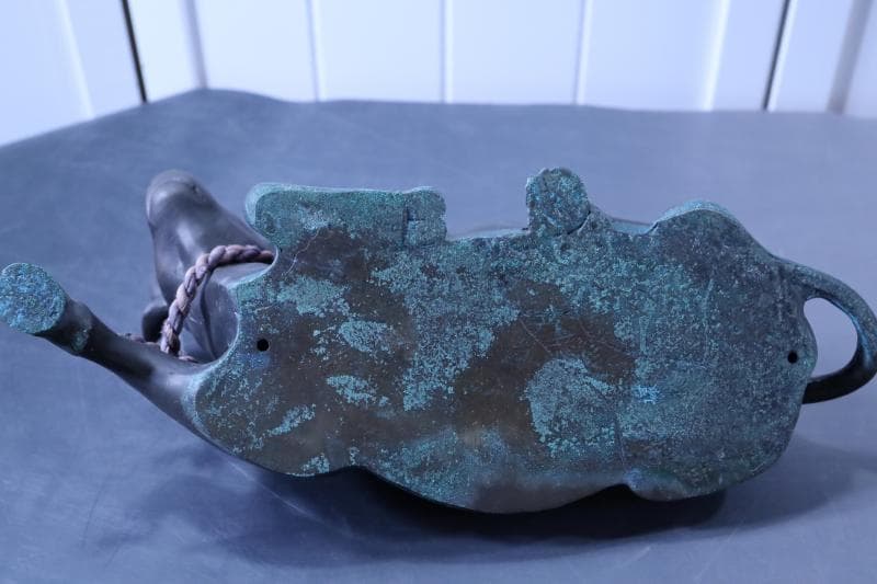 高岡銅器◆鋳銅古銅【夫婦牛】床置き　全幅33㎝/28㎝　重さ4.2キロ/2キロ