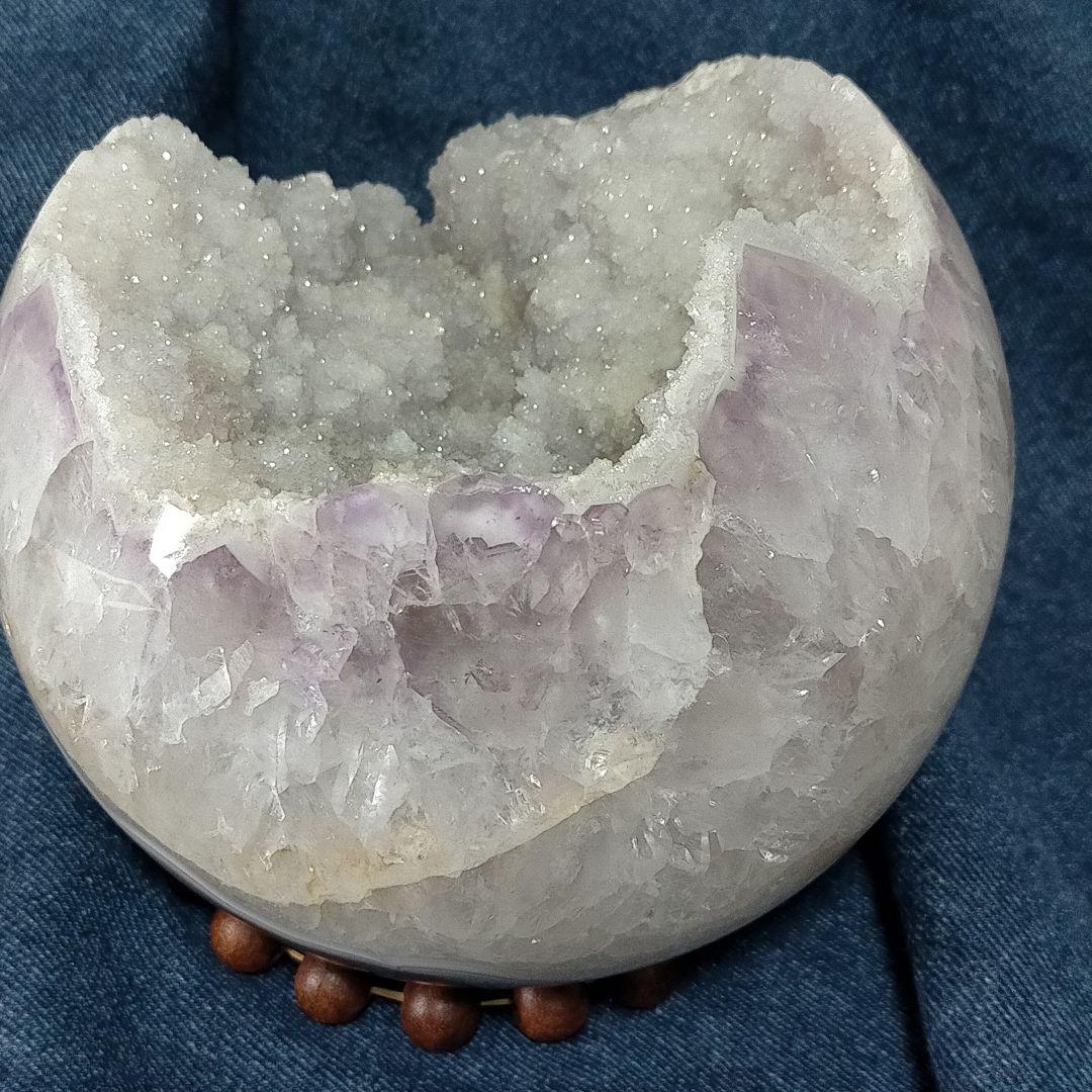 アメジスト 球体 置物 木製台座付き