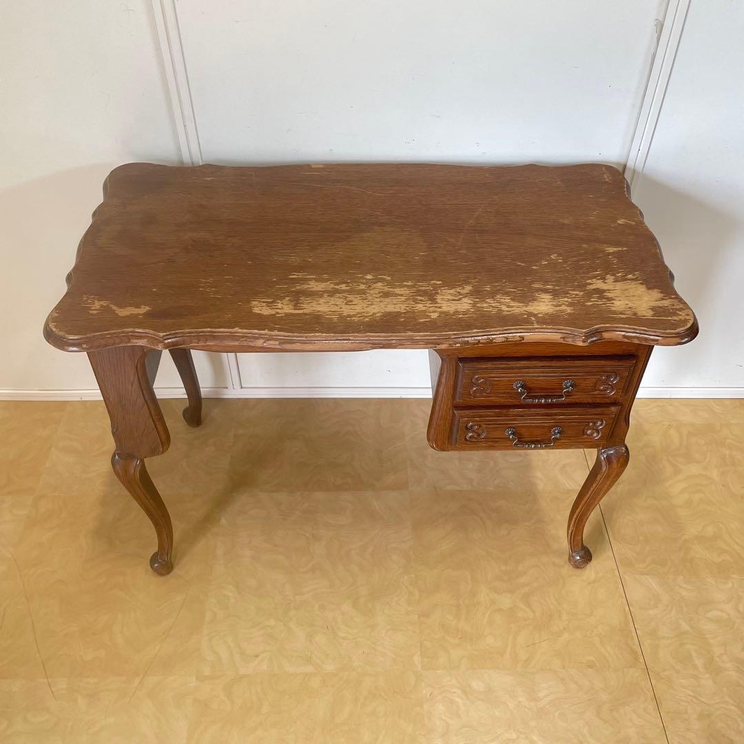ルーマニア製 オーク材 猫脚 デスク 机 作業台 引き出し アンティーク