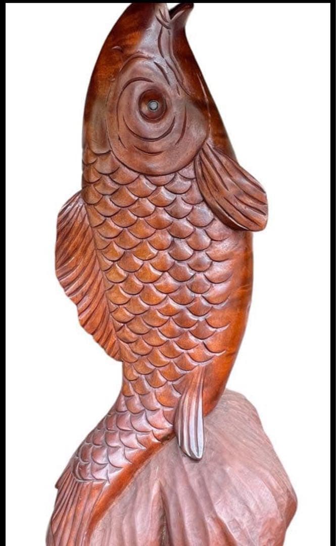 木製 コイの彫刻 木彫　約58cm