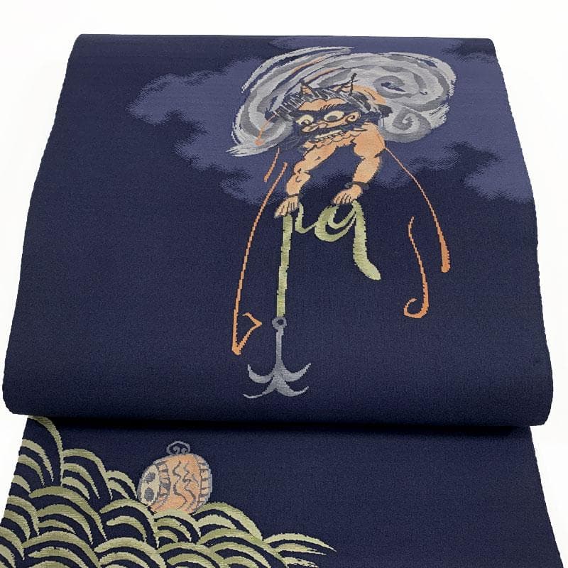 601my21◇三越 大津絵 民画 雷様 綴れ すくい織 洒落袋帯◇美品