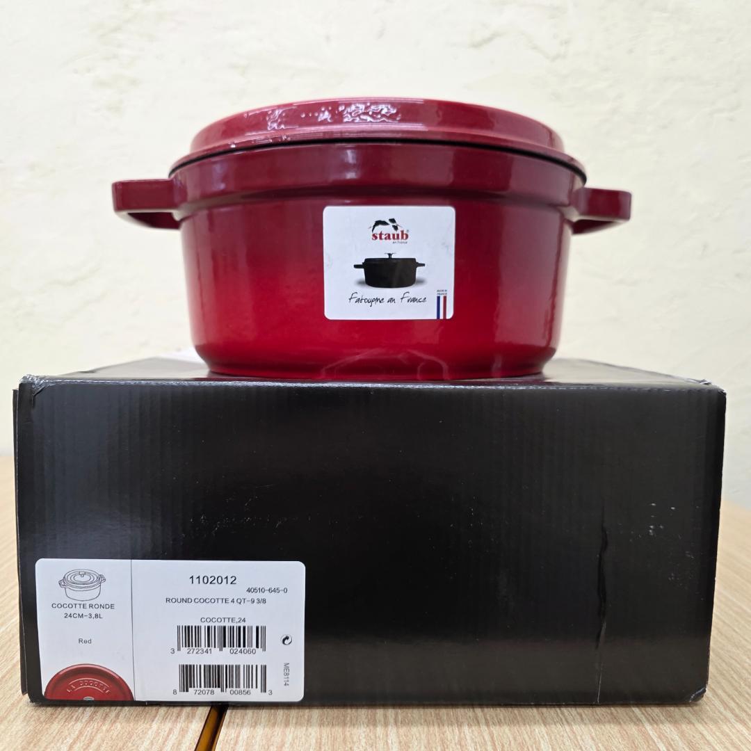 STAUB ココットラウンド鋳鉄製 両手鍋 24cm 赤