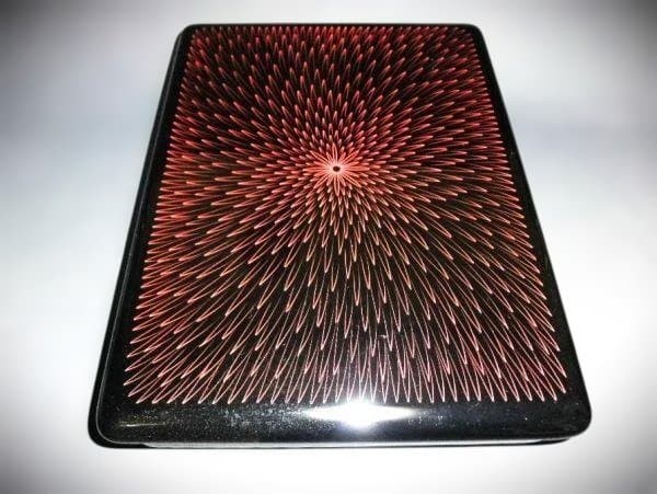 本荘塗 文箱 硯箱 天然木 本漆器 赤黒スパイラル模様