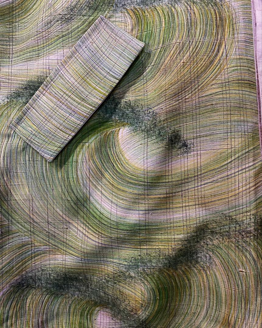 正絹紬訪問着 村山大島紬 リバーシブル フードポンチョ (難あり)