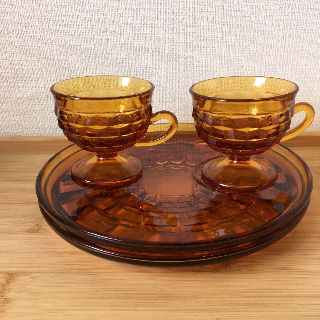 ②  インディアナグラス アンバー ホワイトホール スナックセット