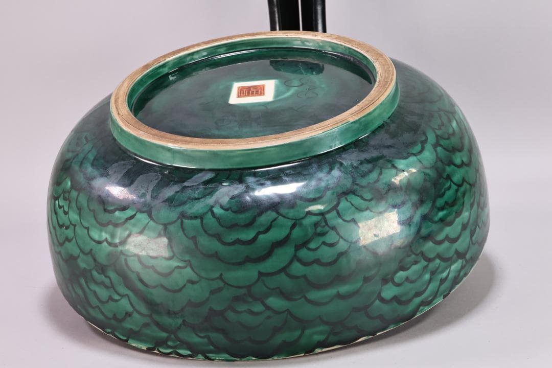 古九谷　九谷焼　吉田屋釜　花鳥鶏図　大鉢　金魚鉢　直径38.5㎝　BK139