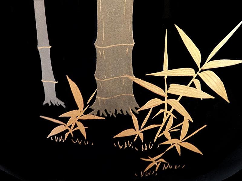 京塗師　岡田表寛造　金蒔絵　竹笹の図　火鉢　共箱　AS-DAx