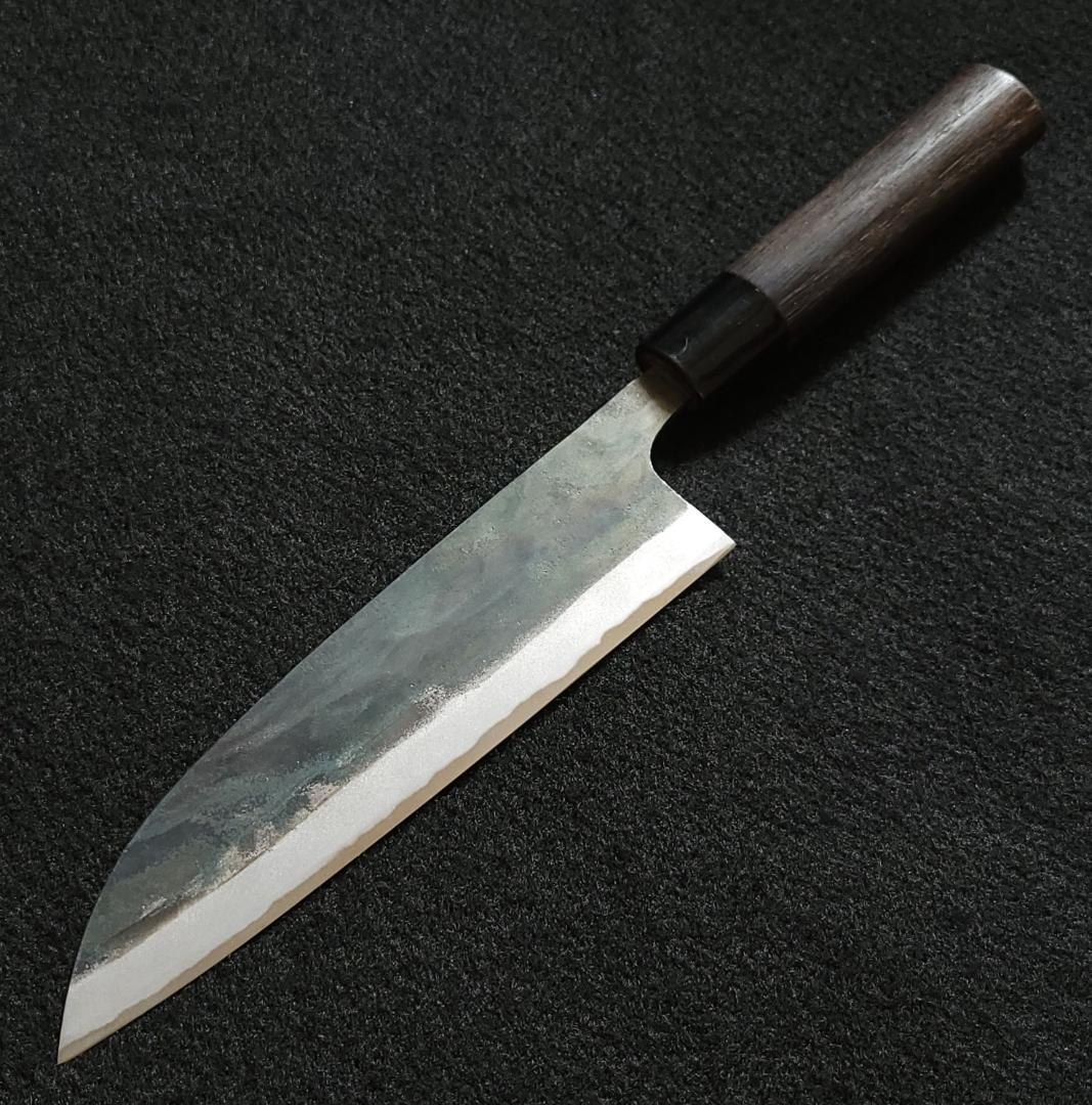 白紙1号 黒打 三徳包丁 180㎜ G1324 焼栗柄 月光作