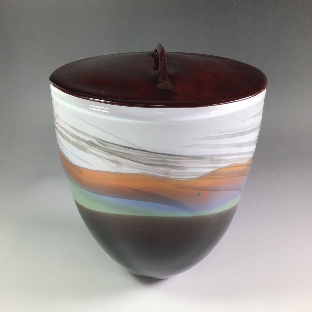 Ｒ５６２　水指　『倉本陽子作』『ガラス製』『竹蓋』『陵線の風景』　共箱　茶道具