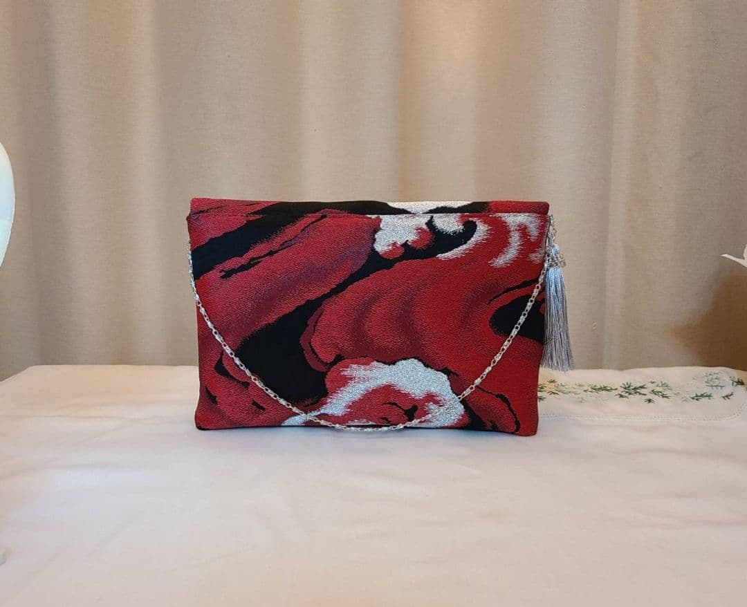 涙模様、シルク着物帯の2ways クラッチバック