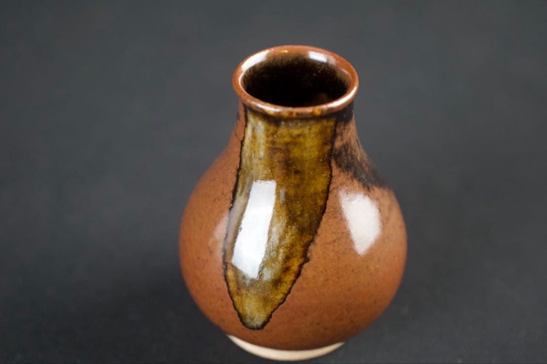 【茶道具】膳所焼 淡海ぜぜ 陽炎園 鶴首? 茶入 仕覆付 共箱