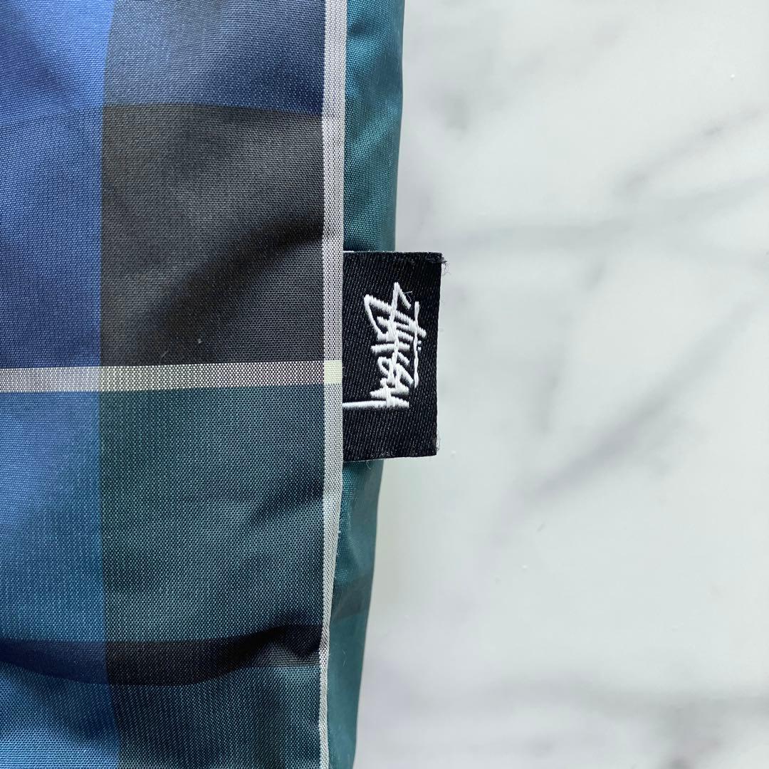 【美品✨】Stussy チェック柄 コーチジャケット ロゴ刺繍 緑 Mサイズ