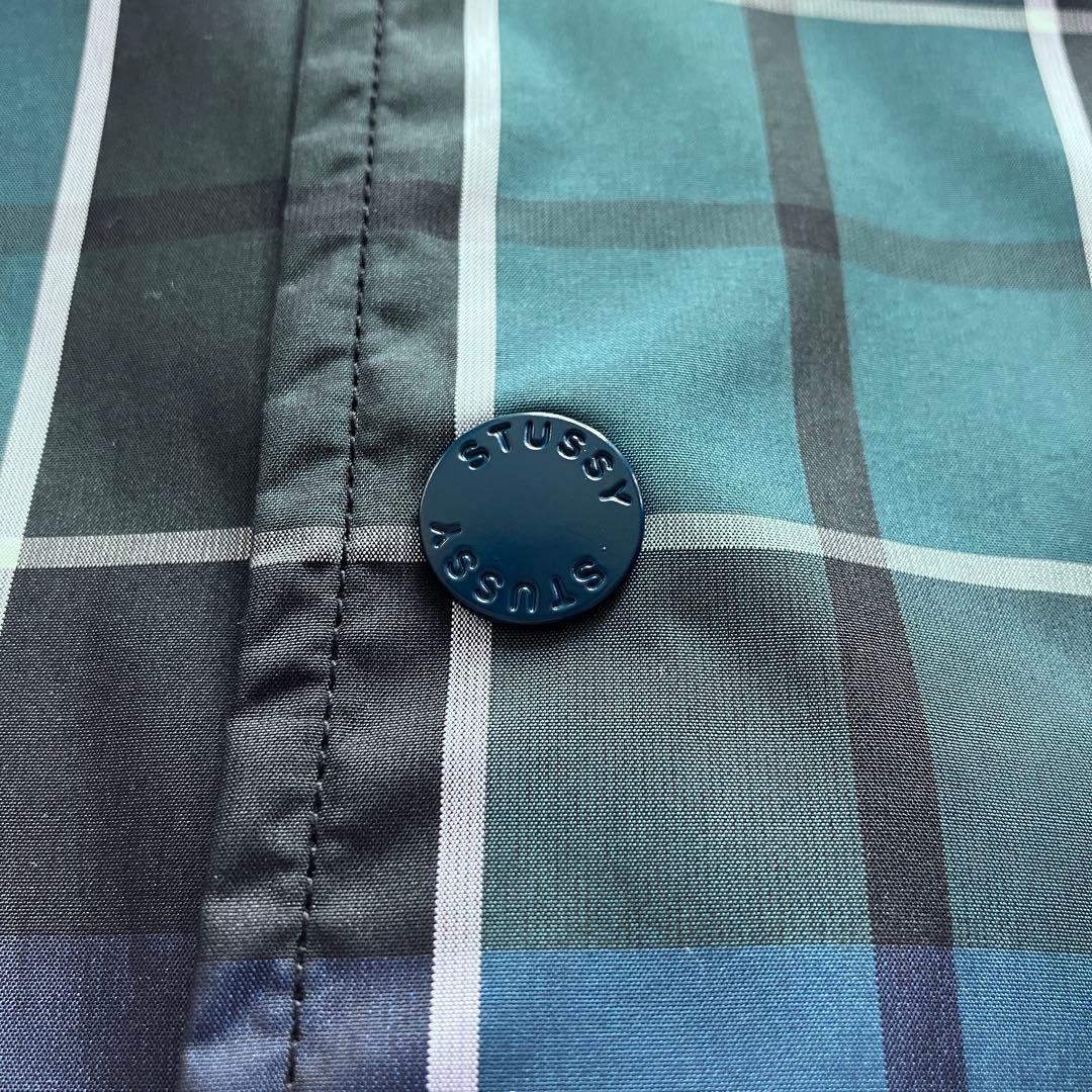 【美品✨】Stussy チェック柄 コーチジャケット ロゴ刺繍 緑 Mサイズ