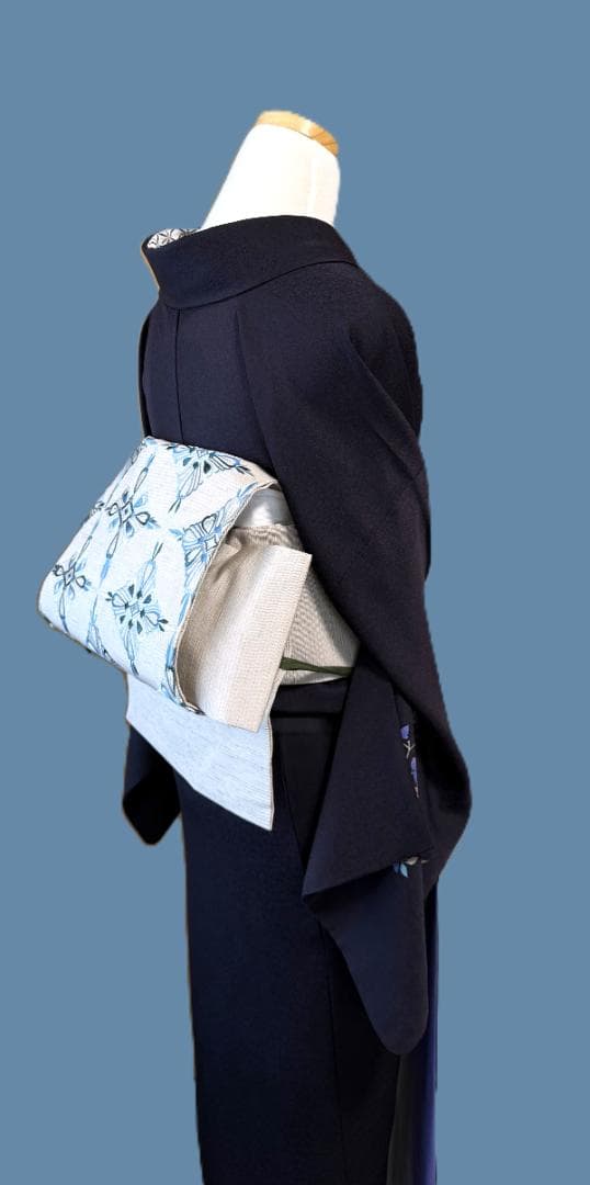 撫松庵　アンゴラ混ファー付きウール着物コート　黒　裄丈７３.５　身丈１０７