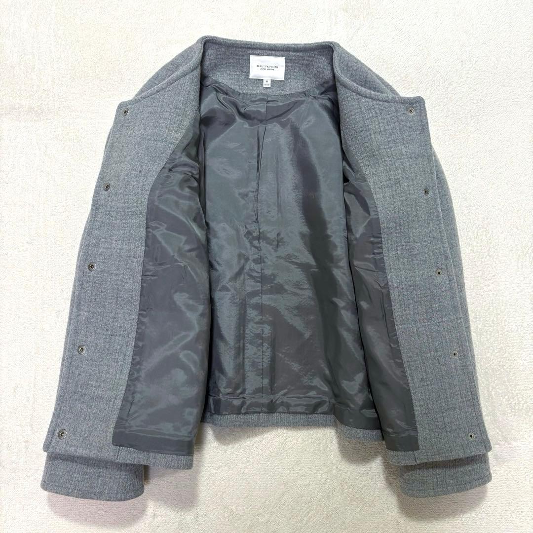 【美品】BEAUTY&YOUTH クレーターメルトンノーカラーショートコート M