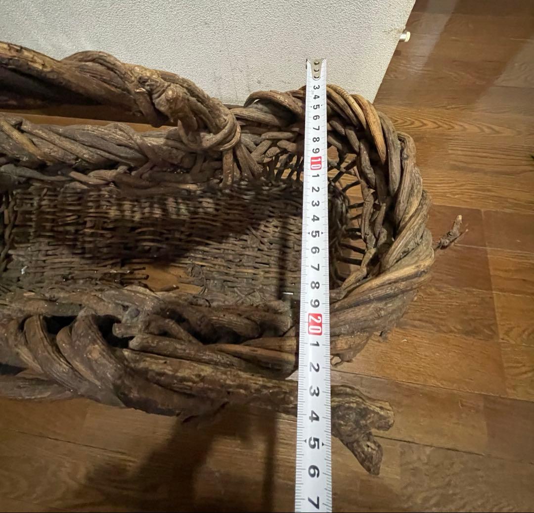 天然アケビ蔓 籠 大型 職人手作り 迫力ある造形 アンティーク 民藝 送料無料