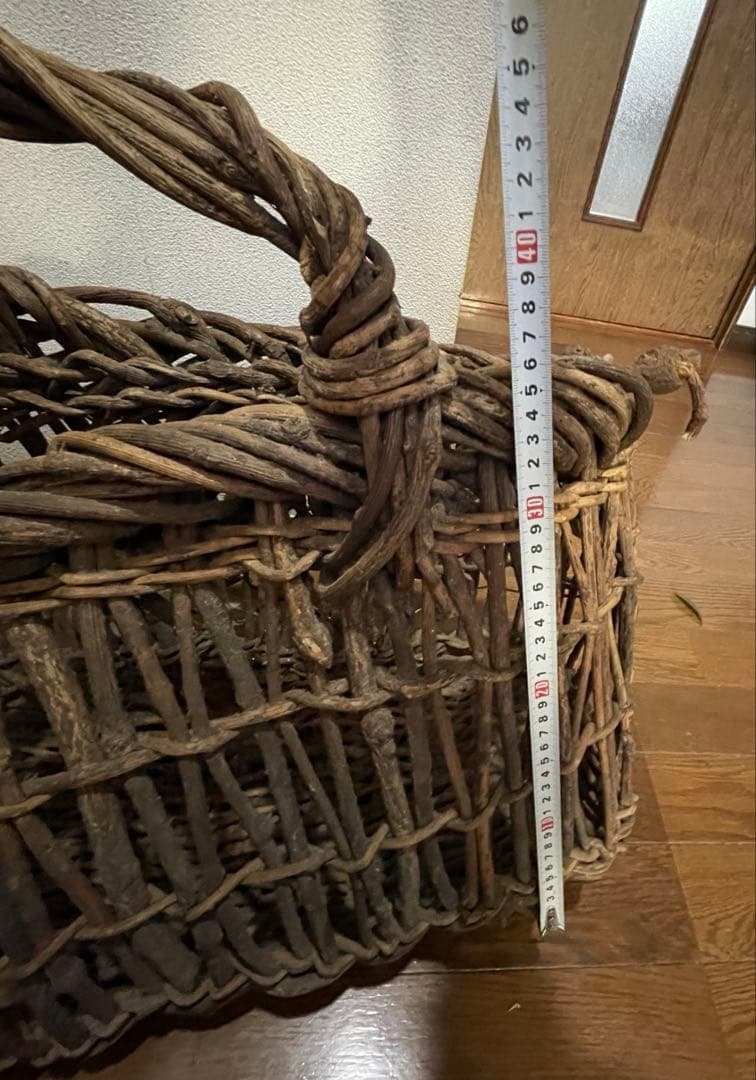 天然アケビ蔓 籠 大型 職人手作り 迫力ある造形 アンティーク 民藝 送料無料