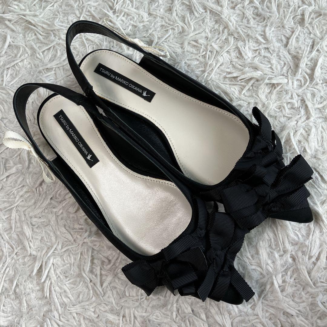 TSURU by MARIKO OIKAWA ブラックリボンデザイン ミュール