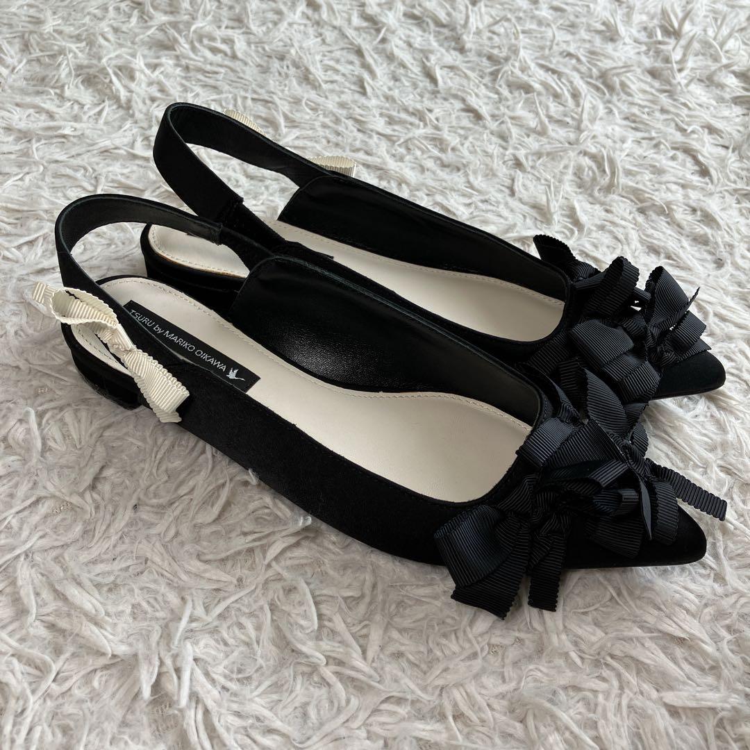 TSURU by MARIKO OIKAWA ブラックリボンデザイン ミュール