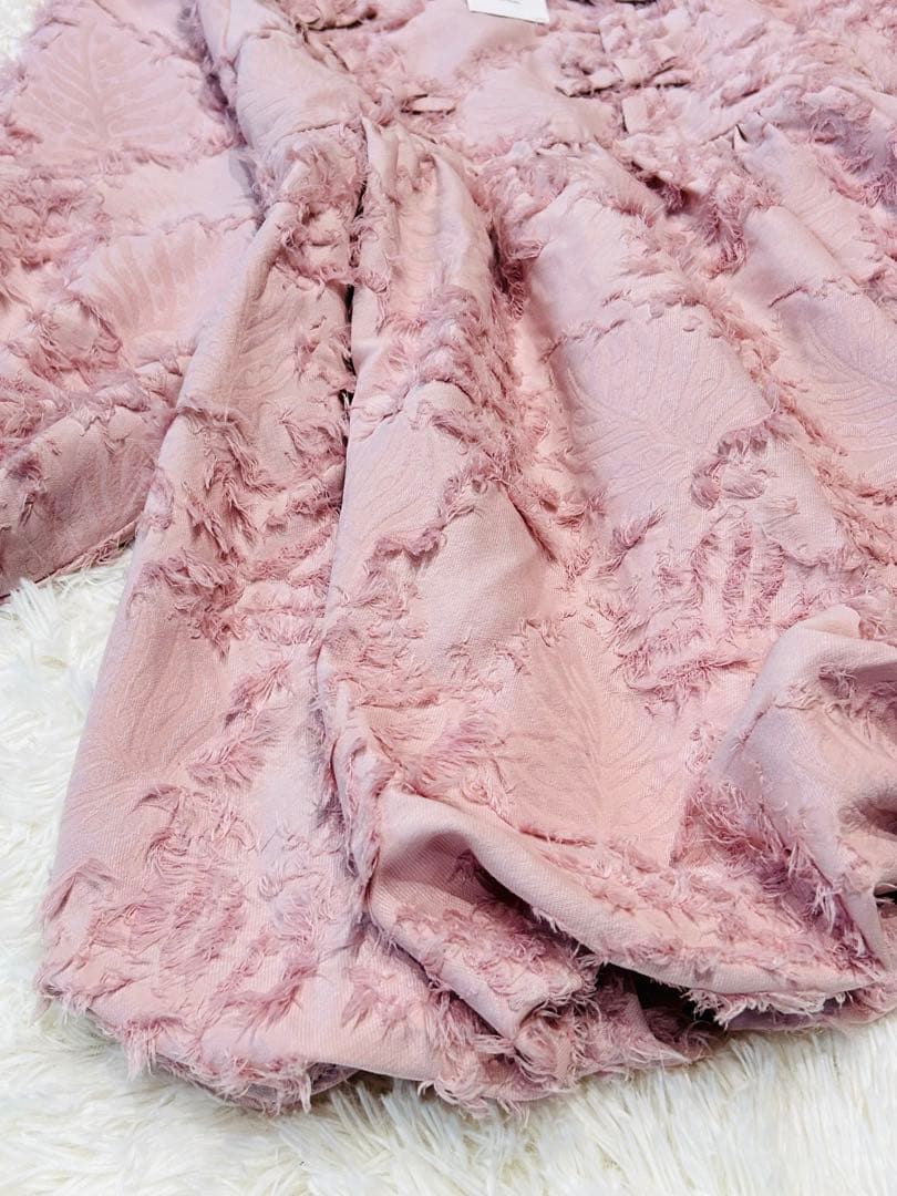 【新品タグ付】merry jenny リボンフリンジジャガードチュニック ピンク