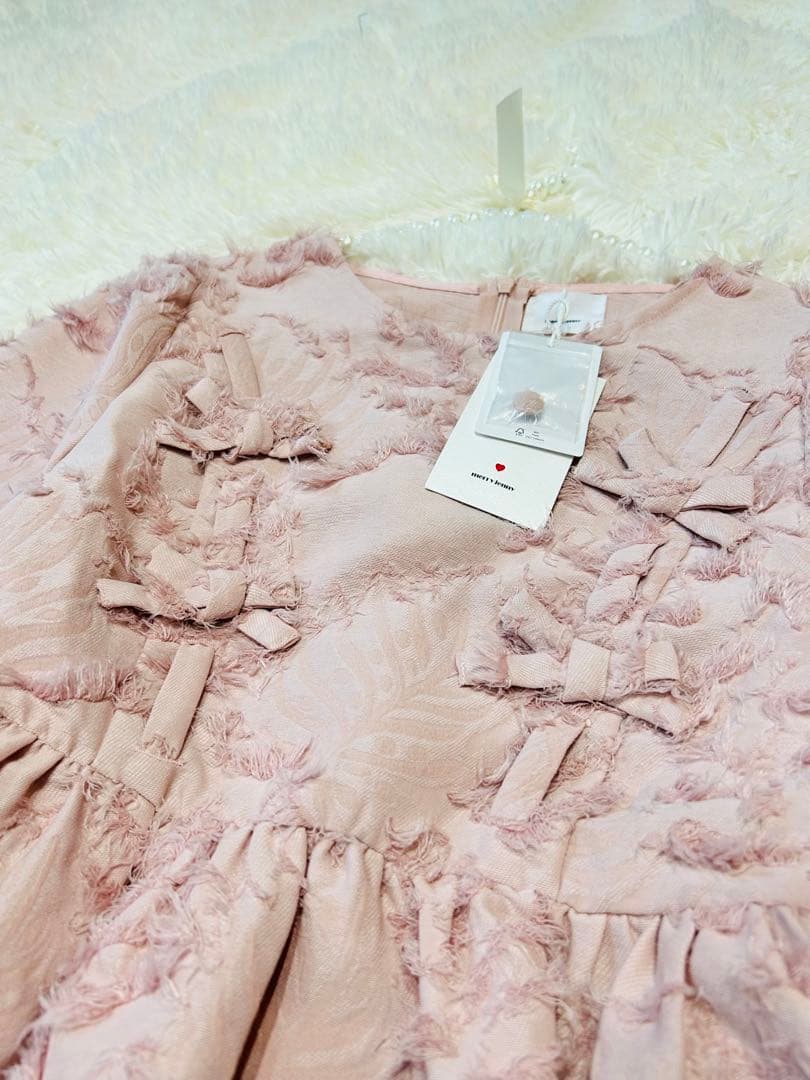 【新品タグ付】merry jenny リボンフリンジジャガードチュニック ピンク