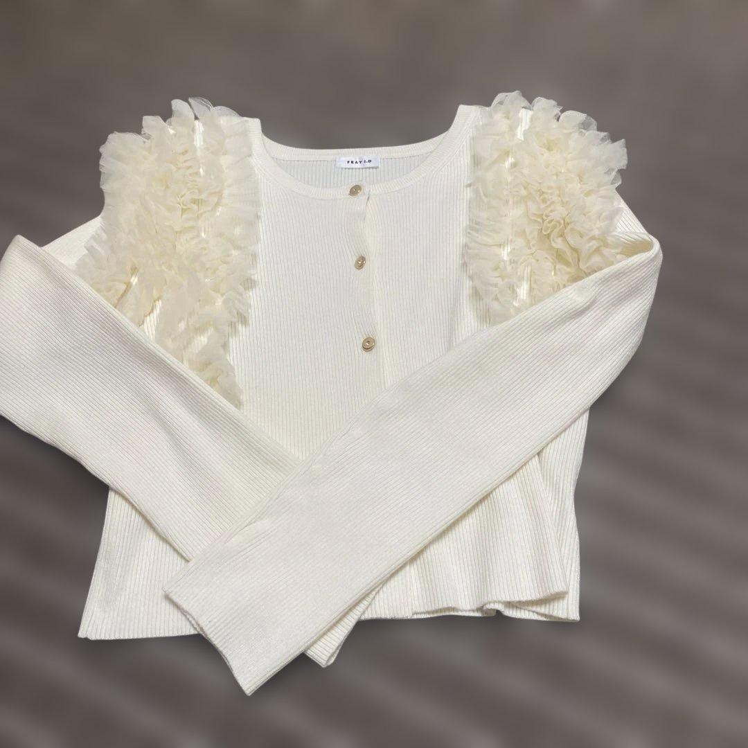 最終価格　FRAY I.D ショルダーチュールフリルニットカーディガン