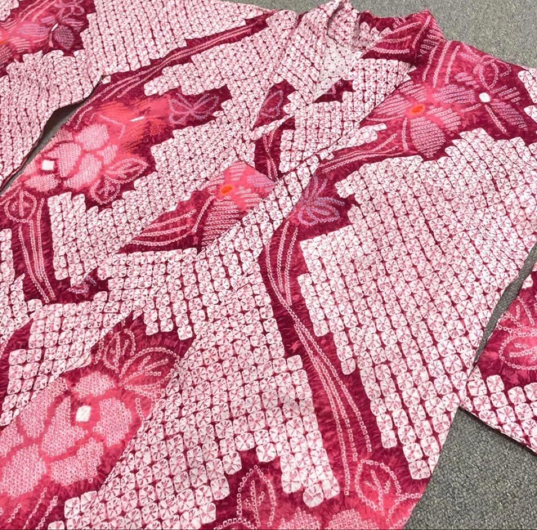 美品 有松鳴海絞り浴衣 ピンク系　蜘蛛絞り　綿