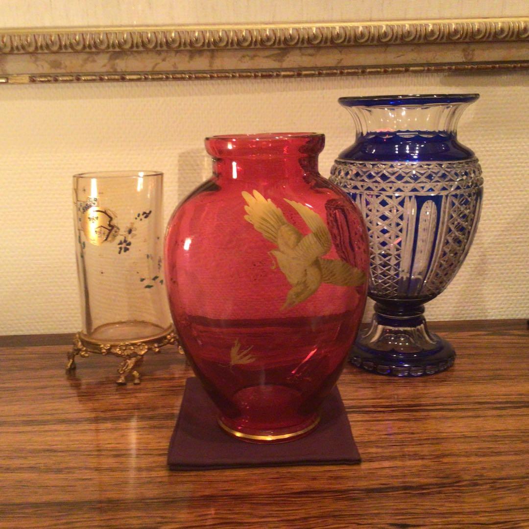 オールドバカラ　「獲物を狙う鳥　花器」　1890年頃　アンティーク美品