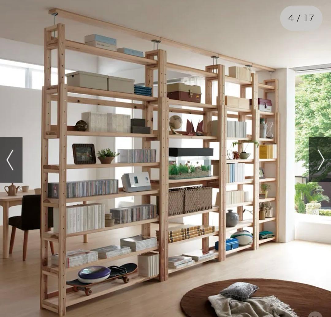 国産杉頑丈突っ張りラック（本棚） 幅99奥行38cm