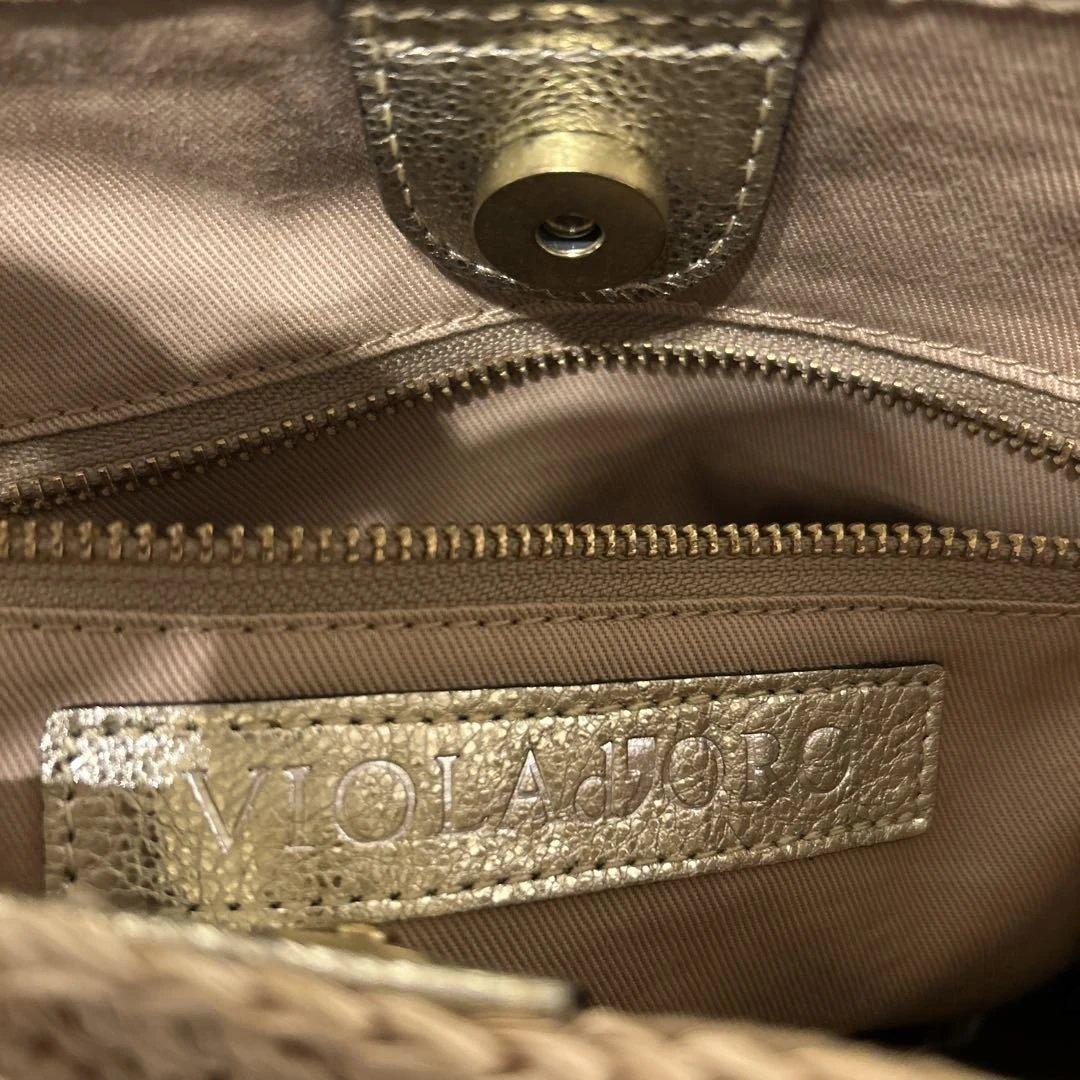 ヴィオラドーロ　かごショルダーバッグ　2wayミニ　ゴールド　ラフィア　フリンジ