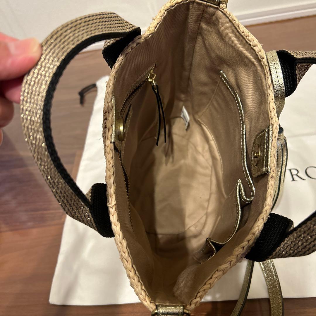 ヴィオラドーロ　かごショルダーバッグ　2wayミニ　ゴールド　ラフィア　フリンジ